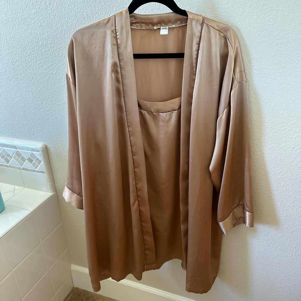 Vintage Rare Calvin Klein Gorgeous Slip, Robe, and Belt Set in Gold